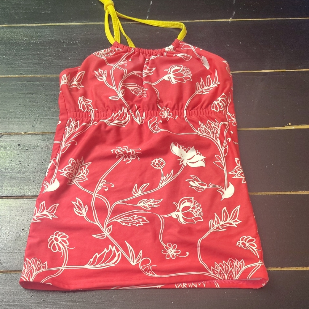 Lime Ricki Red and White Floral Women's Swimsuit/Swimwear Top
